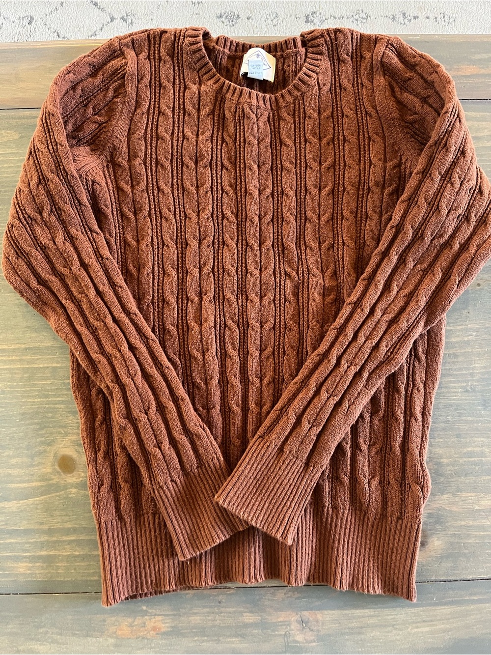 St. John's Bay Cable Knit Crewneck Sweater in Rust Brown
